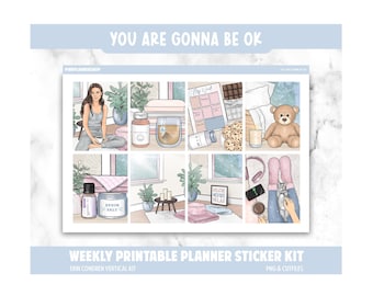 Druckbare Sticker: Selbstfürsorge, Erin Condren Vertikales Layout (PNG, Cut Files)