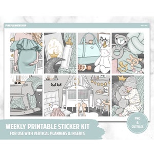 Printable Planner Stickers, Weekly Sticker Kit, Baby Mine, Erin Condren Planner Stickers, Vertical Sticker Kit, Cut File, Cricut PNG