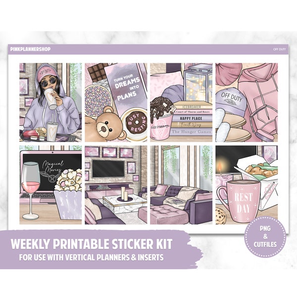 Printable Planner Stickers, Weekly Sticker Kit, Off Duty, Erin Condren Planner Stickers, Vertical Sticker Kit, Cut File, Cricut PNG