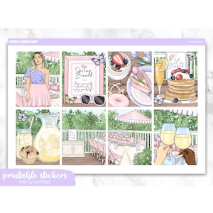 Spring Brunch Planner Stickers: Erin Condren Vertical Layout (PNG, Cut Files)