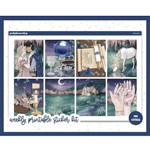 Afdrukbare plannerstickers, Darkling Sky, Erin Condren, stickervellen, verticale stickers, gesneden bestanden, Cricut png, stickers fee