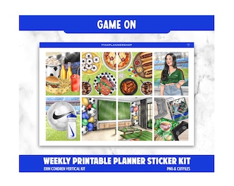 Soccer Weekly Planner Stickers, Game On, Erin Condren Vertical Kit (PNG, Cut Files)