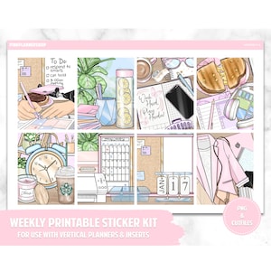 Printable Planner Stickers, Weekly Sticker Kit, Working 9-5, Erin Condren Planner Stickers, Vertical Sticker Kit, Cut File, Cricut PNG