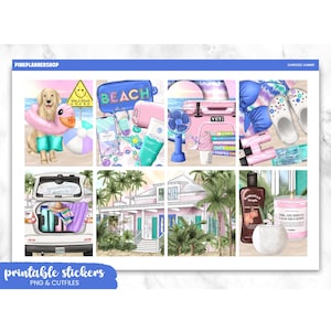 Summer Beach Planner Stickers, Weekly Kit, Erin Condren (PNG & Cut Files)
