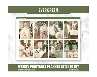 Evergreen Planner Stickers: Erin Condren Vertikal Layout (PNG, Cricut, Silhouette Cut Files)