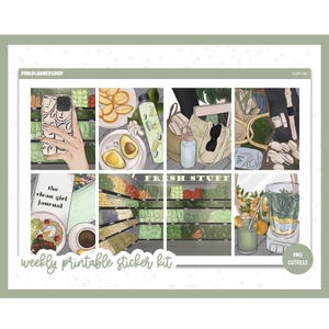 Planificateur d'autocollants imprimables, Erin Condren, feuilles d'autocollants, autocollants verticaux, fichiers coupés, PNG Cricut, autocollants alimentaires