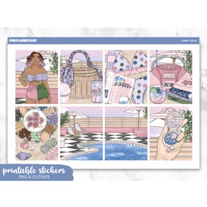 Summer Planner Stickers: Erin Condren Vertical Layout (PNG, Cut Files)