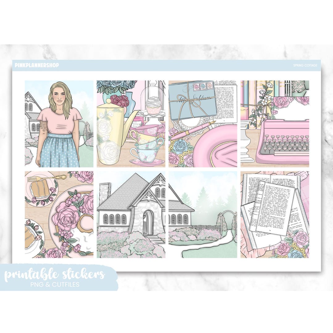 Printable Planner Stickers, Spring Cottage, Erin Condren, Sticker ...
