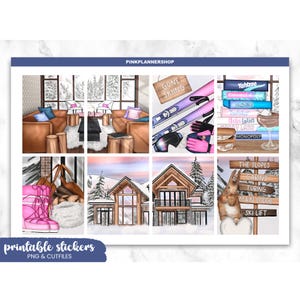 Printable Planner Stickers: Alpine Snow Erin Condren Vertical Layout (PNG, Cut Files)