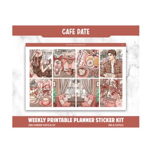 Adesivi per pianificatore alimentare, kit settimanale Cafe Date, Erin Condren Vertical (download digitale)