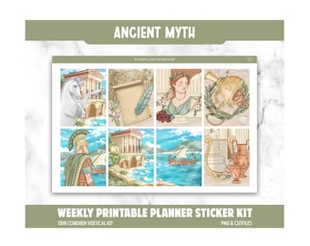 Fantasy Planner Stickers, Ancient Myth Weekly Kit, Erin Condren Vertical, Mythical Theme (Digital Download)