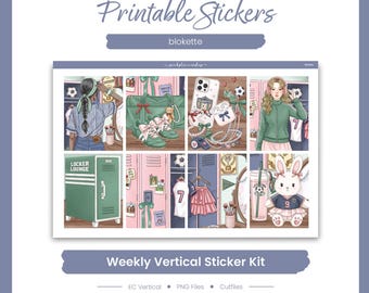 Girly Planner Stickers, Blokette Weekly Kit, Erin Condren, Vacay Theme (PNG, Cut Files)