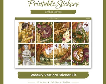 Fantasy Planner Stickers, Ember Leaves Weekly Kit, Erin Condren, Fairy Theme (PNG, Cut Files)
