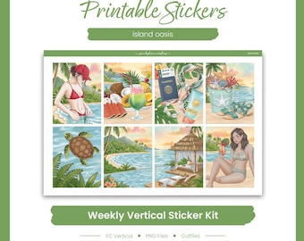 Beach Planner Stickers, Island Oasis Weekly Kit, Erin Condren, Vacay Theme (PNG, Cut Files)
