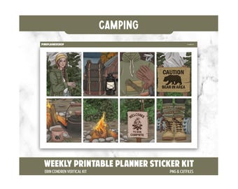 Camping Planner Stickers: Weekly Kit, Vertical Layout (PNG & Cut Files)