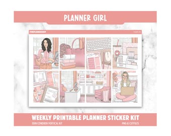 Printable Planner Stickers, Weekly Kit, Erin Condren Vertical, Planner Girl (Digital Download) PNG Cutfiles