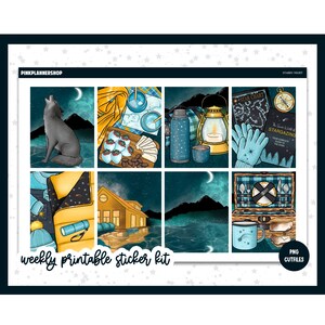 Adesivos para planejador imprimíveis, Noite estrelada, Erin Condren, Folhas de adesivos, Adesivos verticais, Arquivos de corte, Cricut PNG, Adesivos de acampamento