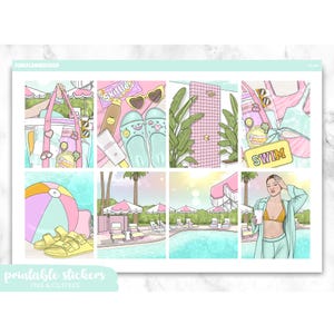 Printable Planner Stickers, Splash, Erin Condren, Sticker Sheets, Vertical Stickers, Cut Files, Cricut PNG, Summer Stickers