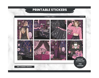 Halloween Planner Stickers, Romantic Goth  Weekly Kit, Erin Condren, Gothic Theme (PNG, Cut Files)
