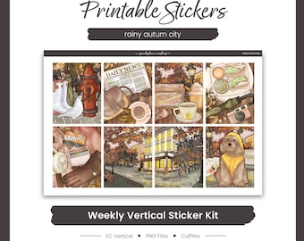 Fall Planner Stickers, Rainy Autumn Day Weekly Kit, Erin Condren, Seasonal Theme (PNG, Cut Files)