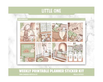 Little One Neutral Planner Stickers: Erin Condren Vertical Layout (PNG, Cut Files)