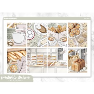 Teddy Bread Planner Stickers: Erin Condren Vertical Layout (PNG, Cut Files)