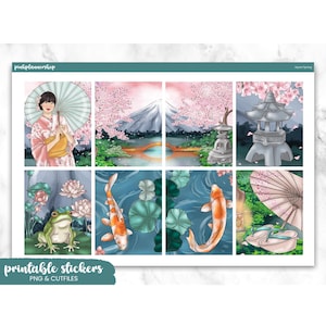 Japan Spring Planner Stickers: Erin Condren Vertical Layout (PNG, Cut Files)