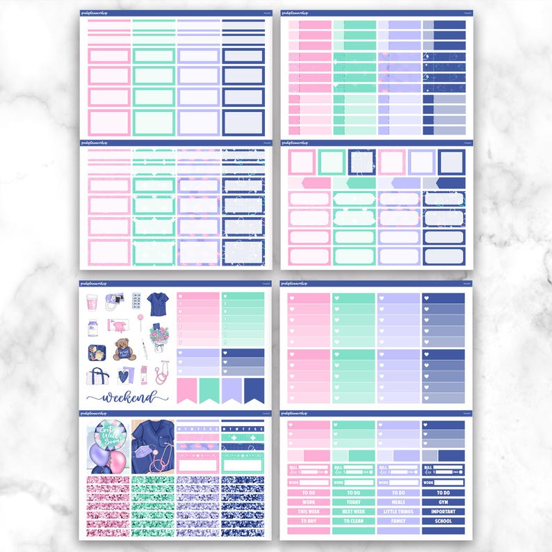 K&ouml;nnte beinhalten: Eine Sammlung von Planer-Aufklebern in verschiedenen Gr&ouml;&szlig;en und Formen. Die Aufkleber zeigen Pastellfarben wie Rosa, Blau und Gr&uuml;n, einige enthalten dekorative Elemente und Text. Das Gesamtthema scheint sich auf Planung und Organisation zu beziehen.