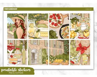 Afdrukbare plannerstickers, zomer Zeist, Erin Condren, stickervellen, verticale stickers, gesneden bestanden, Cricut png, zomerstickers