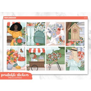 Printable Planner Stickers, Bloom, Erin Condren, Sticker Sheets, Vertical Stickers, Cut Files, Cricut PNG, Spring Stickers