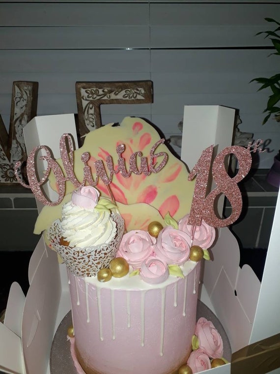 Multicolour Glitter Cake Topper 30th 40th 18th 21st Customized Happy Birthday Cake Decoration with Any Name and Age Rose Gold Personalised Birthday Cake Topper