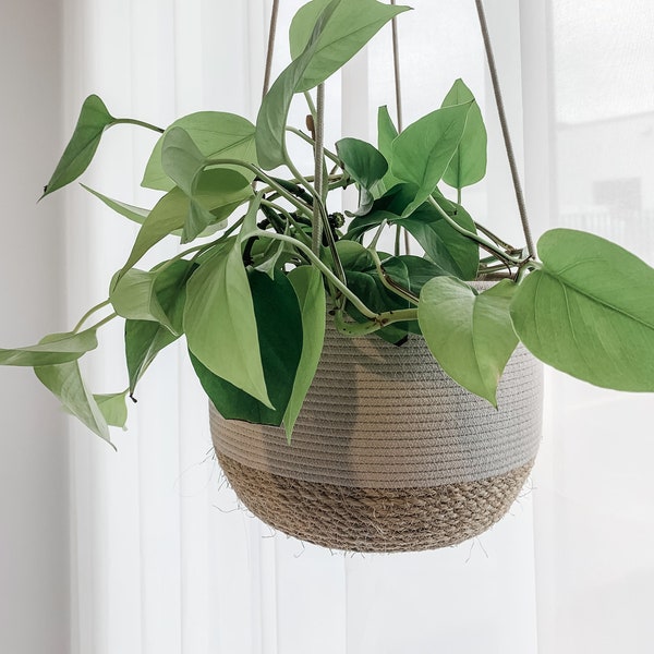 8inch two toned woven hanging planter basket