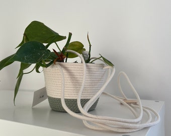 SAGE GREEN 4inch hanging planter, small hanging basket,  planter basket, indoor plant holder, plant hanger, hanging plant holder