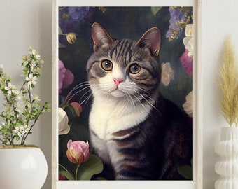 Homely Adorable Tabby Cat Original Homemade Oil Painting thats been Digitally enhanced, Fine art wall decor or an ideal Gift for a Dog Lover
