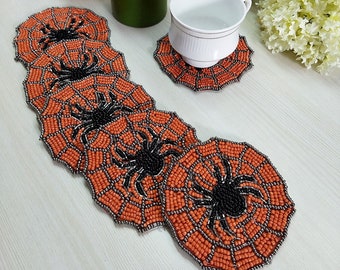 Black Spider Beaded Coaster - Set of 6