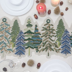 Handmade Beaded Christmas Trees Table Runner
