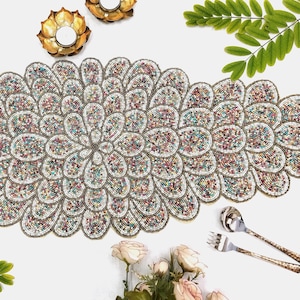 Multicolor flower petals Handmade Beaded Runner