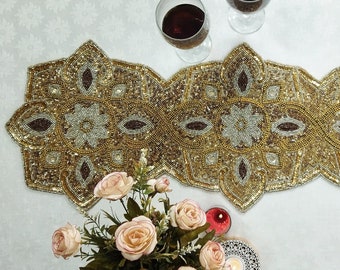 Black and Gold Handmade Beaded Table Runner - Etsy