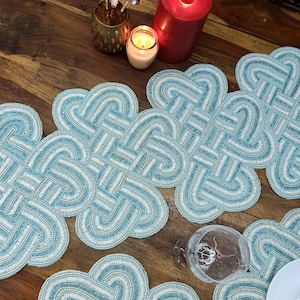 Handmade Aqua Blue Celtic knot Beaded Table Runner, Placemats also available