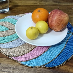 Handmade Multicolor Feather Beaded Placemat