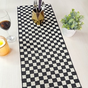 Black and White Checker Pattern Handmade Beaded Runner