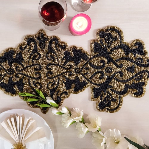 Handmade Table Runner Beaded Table Runner Light Cream and Etsy