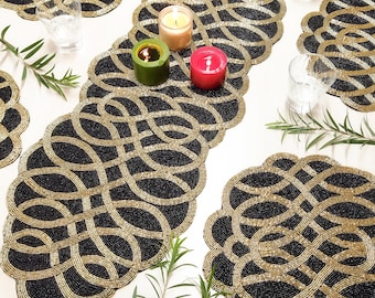 Black Gold Handmade Table Runner, Gold and Black, Hand Beaded Runner ...