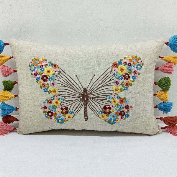 Embroidered  big butterfly cushion cover