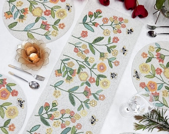 Flowers Handmade Beaded Table Runner. Matching placemats are available.