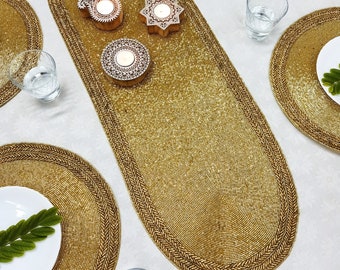 Gold handmade beaded runner. Matching Placemats are also  available