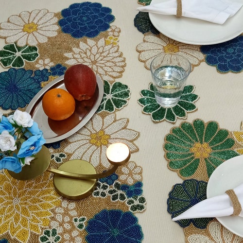 Sunflower Beaded Table Runner Placemats Coasters Etsy