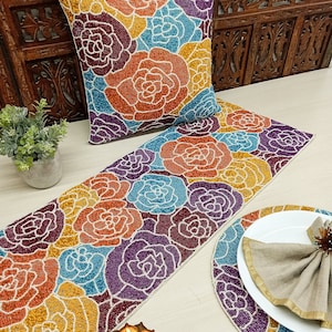 Multi Color Rose Flowers Handmade Beaded Runner