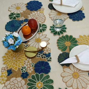 Handmade flower beaded table runner set