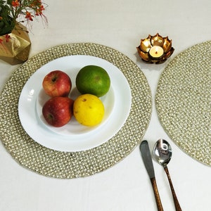 Handmade off white pearl and silver beaded placemat